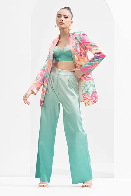 Mandira Wirk Blurred Print Jacket & Ombre Pant Set 