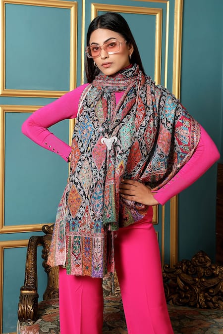 Dusala Handwoven Pashmina Wool Kalamkari Design Shawl 
