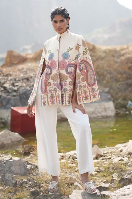 Neiza by Neeti Seth Printed Cashmere Wool Cape 