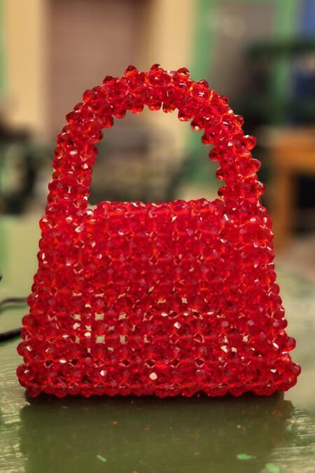 Shop Handle Those Bags Red Embellished Flap Bag at Aza Fashions Shop_Handle Those Bags_Red Embellished Flap Bag_at_Aza_Fashions