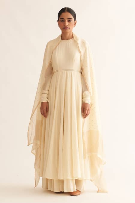 Dot Ivory Resham Embroidered Anarkali Set 