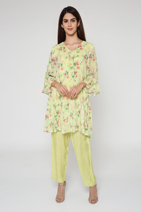 Bha Sha Stella Floral Print Tunic & Straight Pant Set 