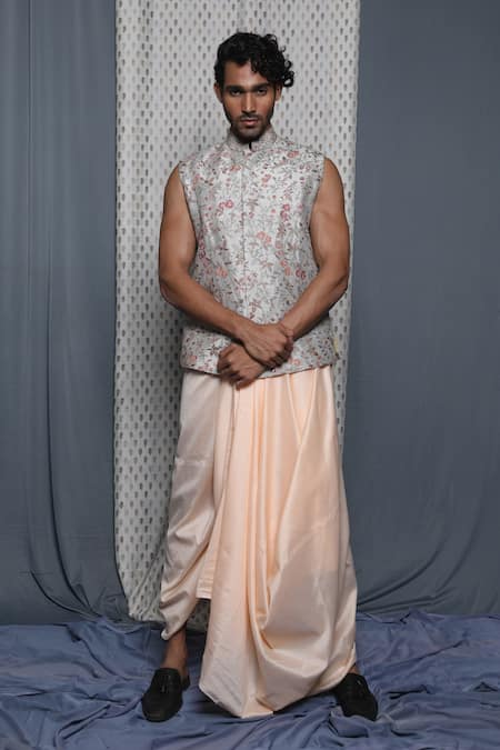 Krishna Mehta Floral Embroidered Grey Bundi 