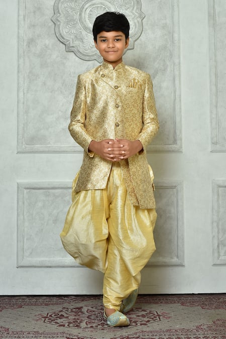 Arihant Rai Sinha Cream Sherwani Jacquard Floral Pattern Set 