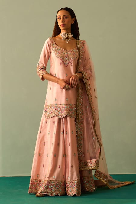 Angad Singh Floral Embroidered Kurta Sharara Set 