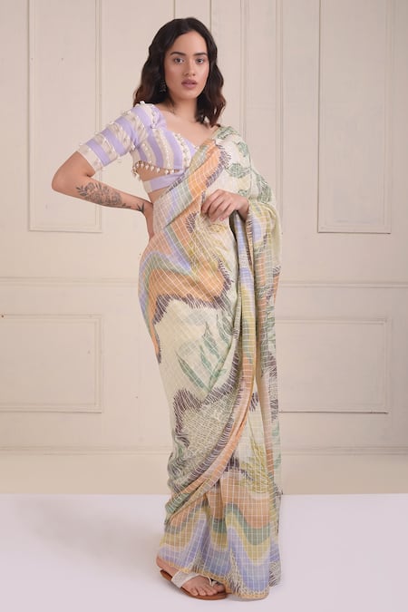 Shwetanga Organic Cotton Saree With Embroidered Blouse 