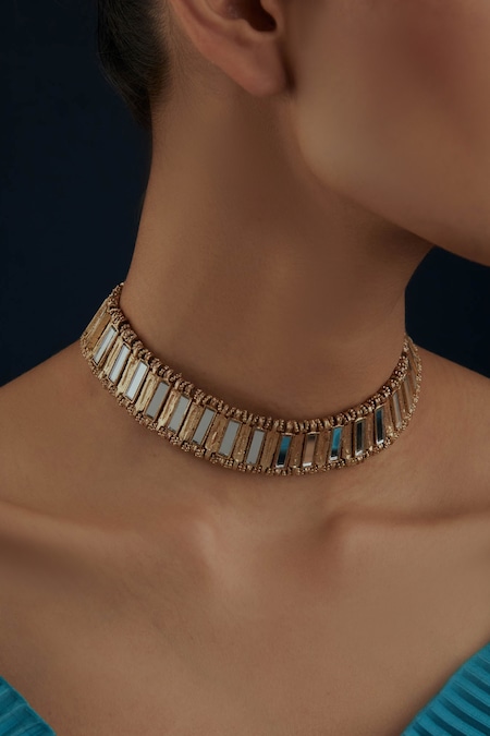 Buy_House Of Tuhina_Gold Plated Mirror Qabeela Choker _at_Aza_Fashions