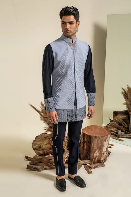 Abkasa Pintuck Embroidered Bundi Kurta Set 