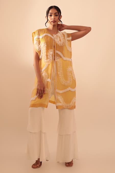 Vanshika Agarwal Label White Organza, Brs, Lining Taffeta, Natural Donna Jacket And Two Layer Pant Set