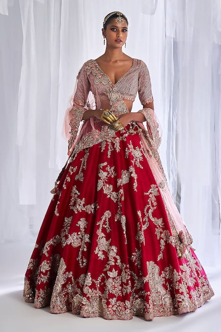 Peach and Red Lehenga Dress - Desi Royale | Lehenga designs, Party wear  lehenga, Indian bridal wear