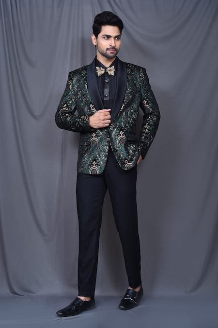 Adara Khan Green Suit Velvet Printed Paisley And Floral Pant Set
