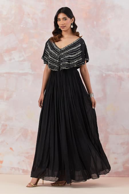 Buy RARE Black Solid Georgette Round Neck Womens Cape Dress | Shoppers Stop