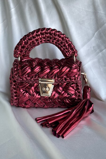 BIJIT Maroon Metallic Braided Sling Bag 