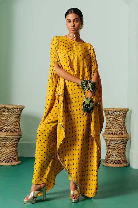 Prahnaaya Hand Block Print Kaftan & Slim Pant Set 