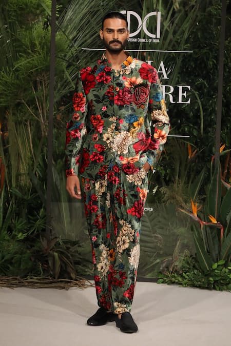 Varun Bahl Silk Velvet Bandhgala Set 