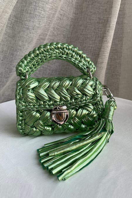 Bijit Green Metallic Braided Texture Sling Bag 