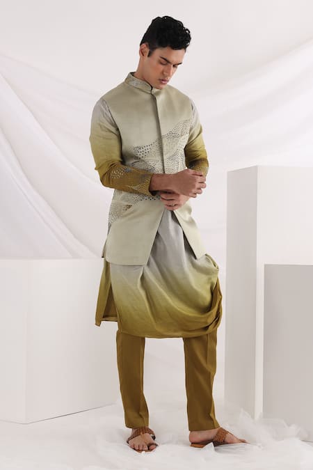 Smriti By Anju Agarwal Olive Embroidered Bundi 