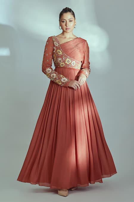 Suruchi Parakh Embroidered Bodice Pleated Gown 