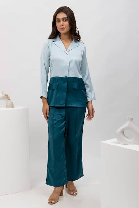 Dawn And Dusk Magic Dual Tone Satin Shirt & Pant Set 