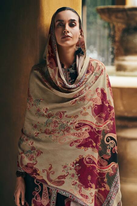 Label Varsha_Black Viscose Pashmina Printed Digital Placed Floral Patterned Kurta Set_Online_at_Aza_Fashions