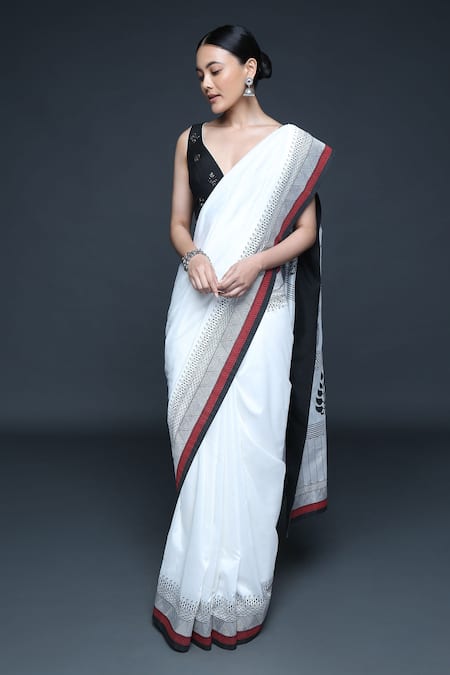 Sanjev Marwaaha Block Print Saree With Blouse 