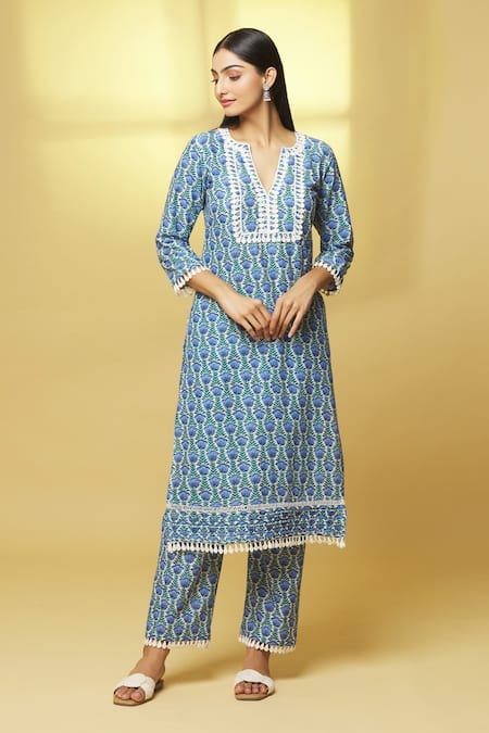 Kalakaari By Sagarika Cotton Tulip Bloom Print Kurta With Pant 