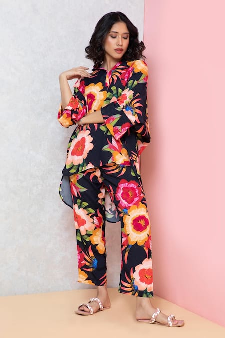 Rhe-Ana Vibrant Floral Print Shirt & Pant Co-ord Set 