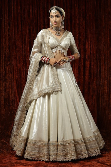 Silver Dupian and Tissue Embroidered Lehenga Set – Megha and Jigar