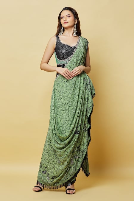 Nupur Kanoi Floral Print Pre-Draped Saree With Blouse 