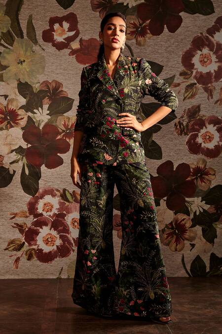 Prints By Radhika_Multi Color Dupion Embroidered Blazer And Pant Set_Online_at_Aza_Fashions