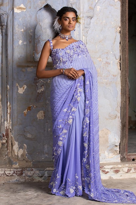Buy Blue Saree Georgette And Blouse Organza Embroidered Bead Ombre With For  Women by Nitika Gujral Online at Aza Fashions.