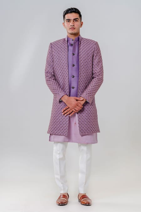 Amrit Dawani Trellis Embroidered Two Layer Jacket Kurta Set 