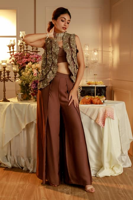 Buy Organza Jacket Kurta Slim Pants Set Online - W for Woman