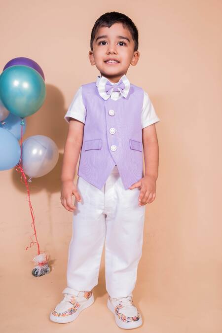 Toplove Purple Cotton, Taffeta Stripe Pattern Waistcoat Set