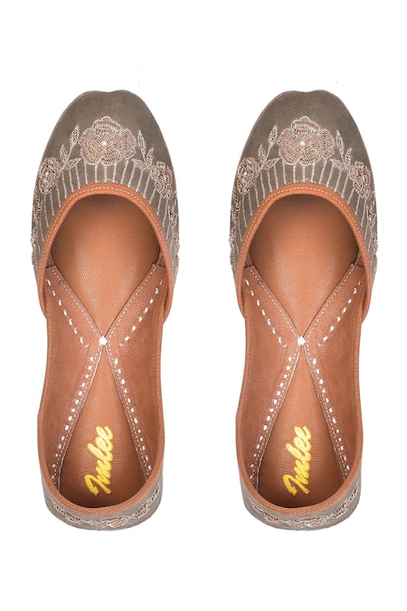 Imlee Jaipur Olive Suede Zardosi Embroidered Juttis 