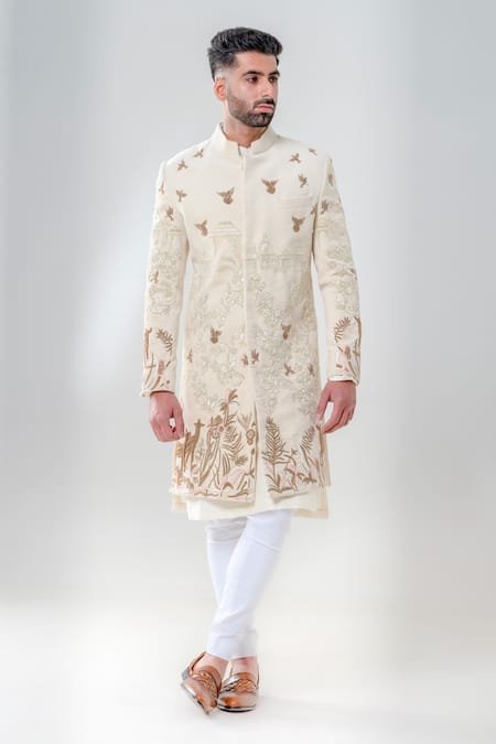 Amrit Dawani Velvet Zardozi Embroidered Sherwani Set 