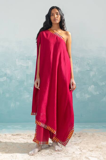 Ikai By Ragini Ahuja_Pink Cotton Applique, Cut Work Nile Cut-work And Pant_Online_at_Aza_Fashions