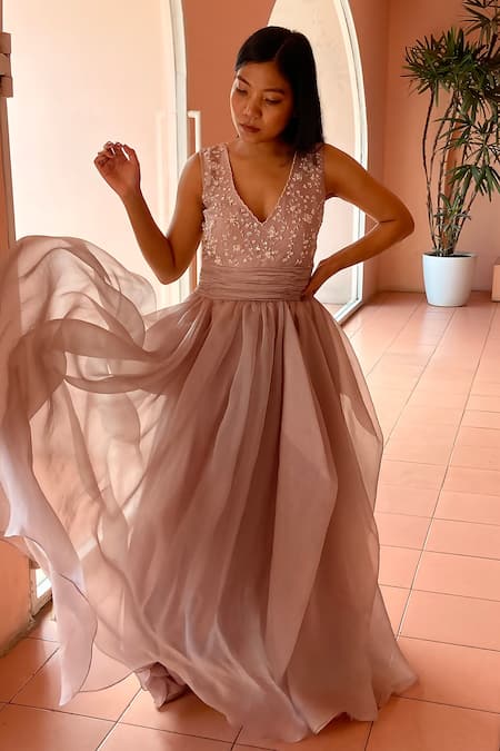 PIRI INDIA Hand Embroidered Cowl Gown 