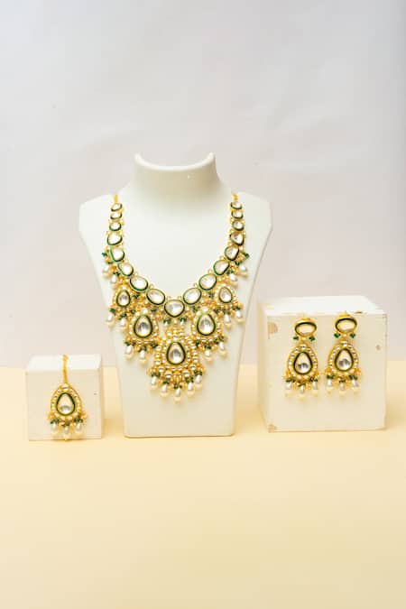 ZEVAR BY GEETA Geometric Kundan Studded Necklace Set 