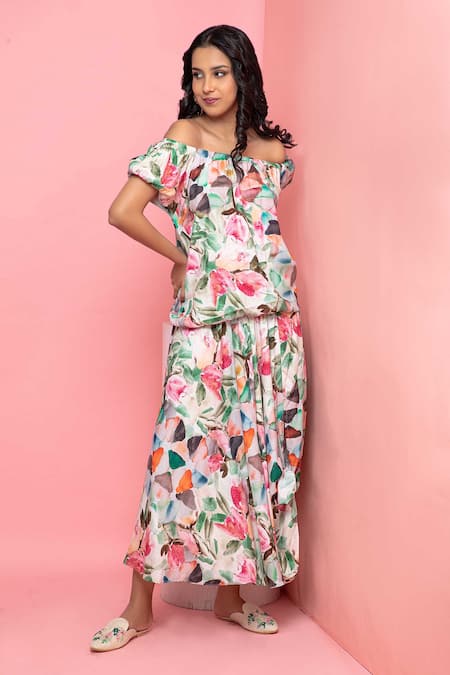 Rhe-Ana Pastel Floral Print Top & Skirt Co-ord Set 