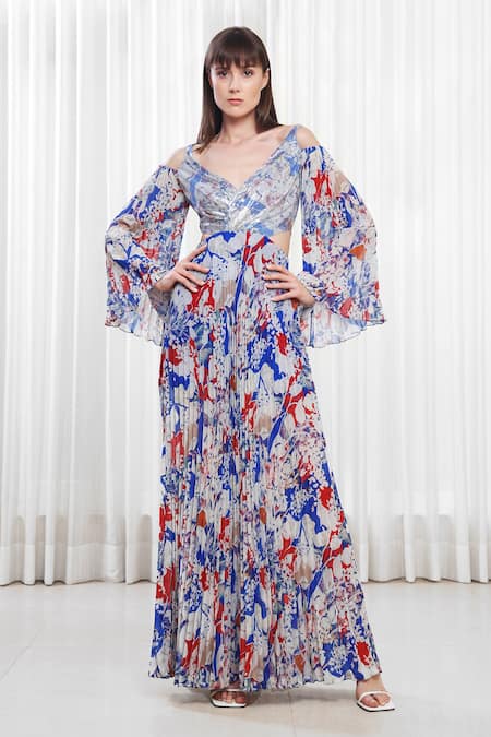 Mandira Wirk Multi Color Floral Printed Maxi Dress 