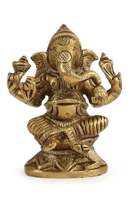 Amoliconcepts Gold Brass Handcrafted Carved Ganesha Idol