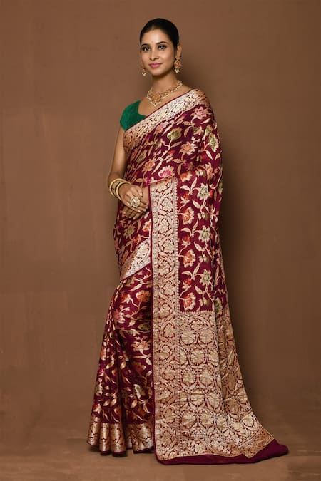 Samyukta Singhania Pink Georgette Woven Floral Blossom Saree 