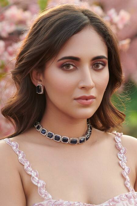 Curio Cottage Blue Cubic Zirconia Diamante Choker Set 2