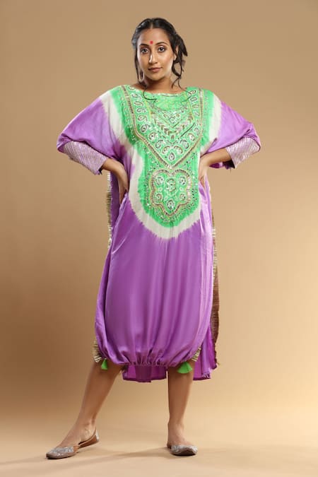 Etasha by Asha Jain Color Block Bandhani Pattern Kaftan 