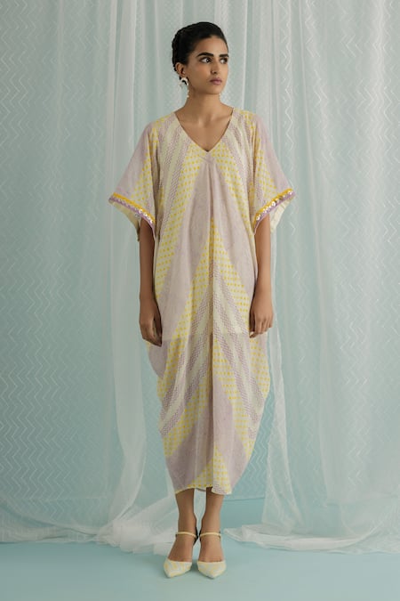 Surbhi Gupta Cocoon Chevron & Polka Dot Print Dress 