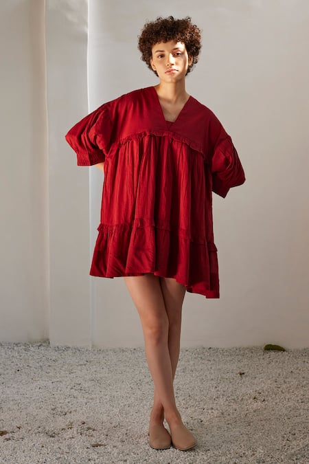 Kharakapas Tiered Mul Cotton Ruffle Dress 