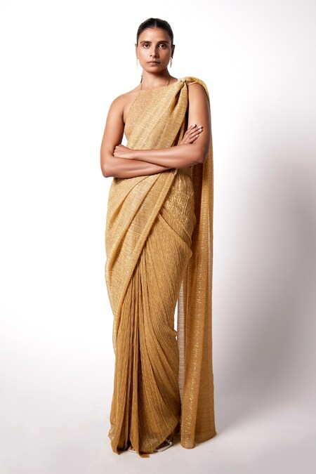 Amazon.com: Mithila Root Golden Women's Satin Silk Saree Indian Solid Sari  With Unstitched Blouse Piece 6 Yards : Clothing, Shoes & Jewelry