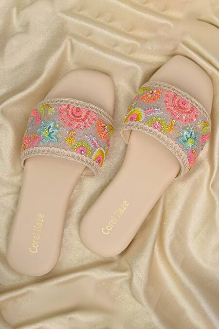 Buy Coral Haze Multi Color Embroidered Juno Flats at Aza Fashions Buy_Coral Haze_Multi Color Embroidered Juno Flats_at_Aza_Fashions