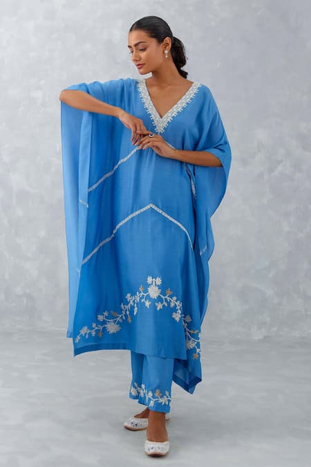 Devnaagri Floral Embroidered Kaftan & Pant Set 